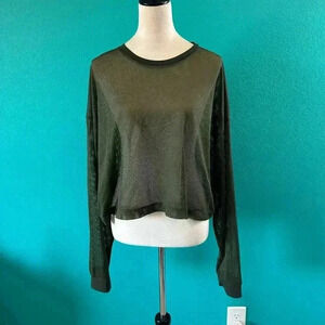 NWT AE x WE American Eagle Green Mesh Long Sleeve Crew Neck Top Size L/XL